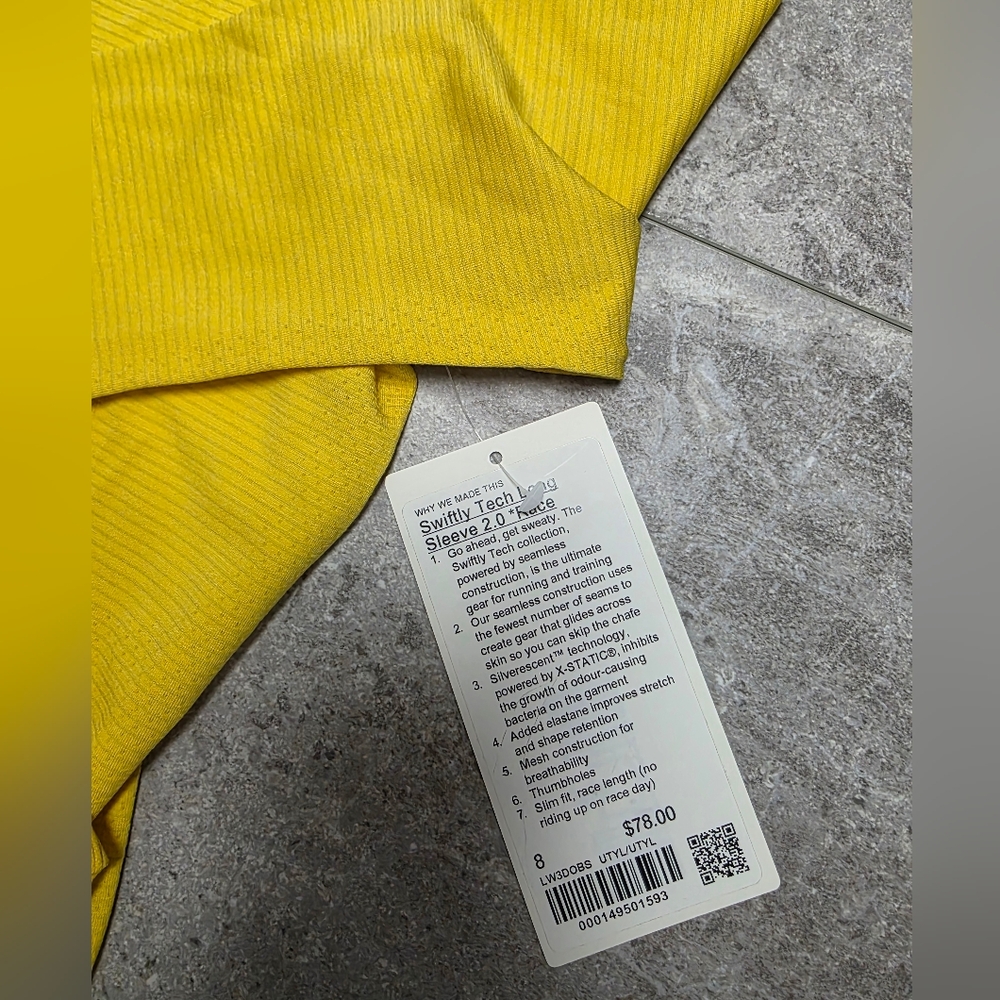 Lululemon Swiftly Tech Long-Sleeve Shirt 2.0 *Race LengthUtility Yellow / Sz 8 - Picture 8 of 8